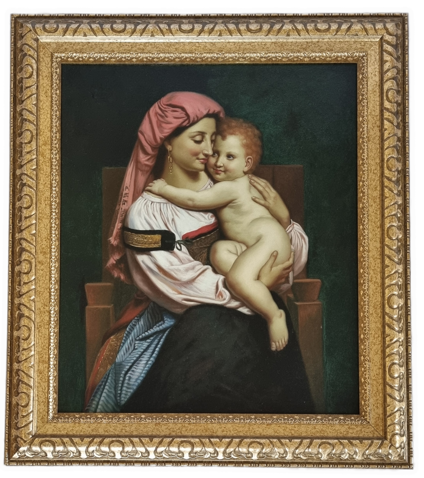 26-375 Large framed portrait of mother and child (potentially Mary and Jesus) photo without background. 