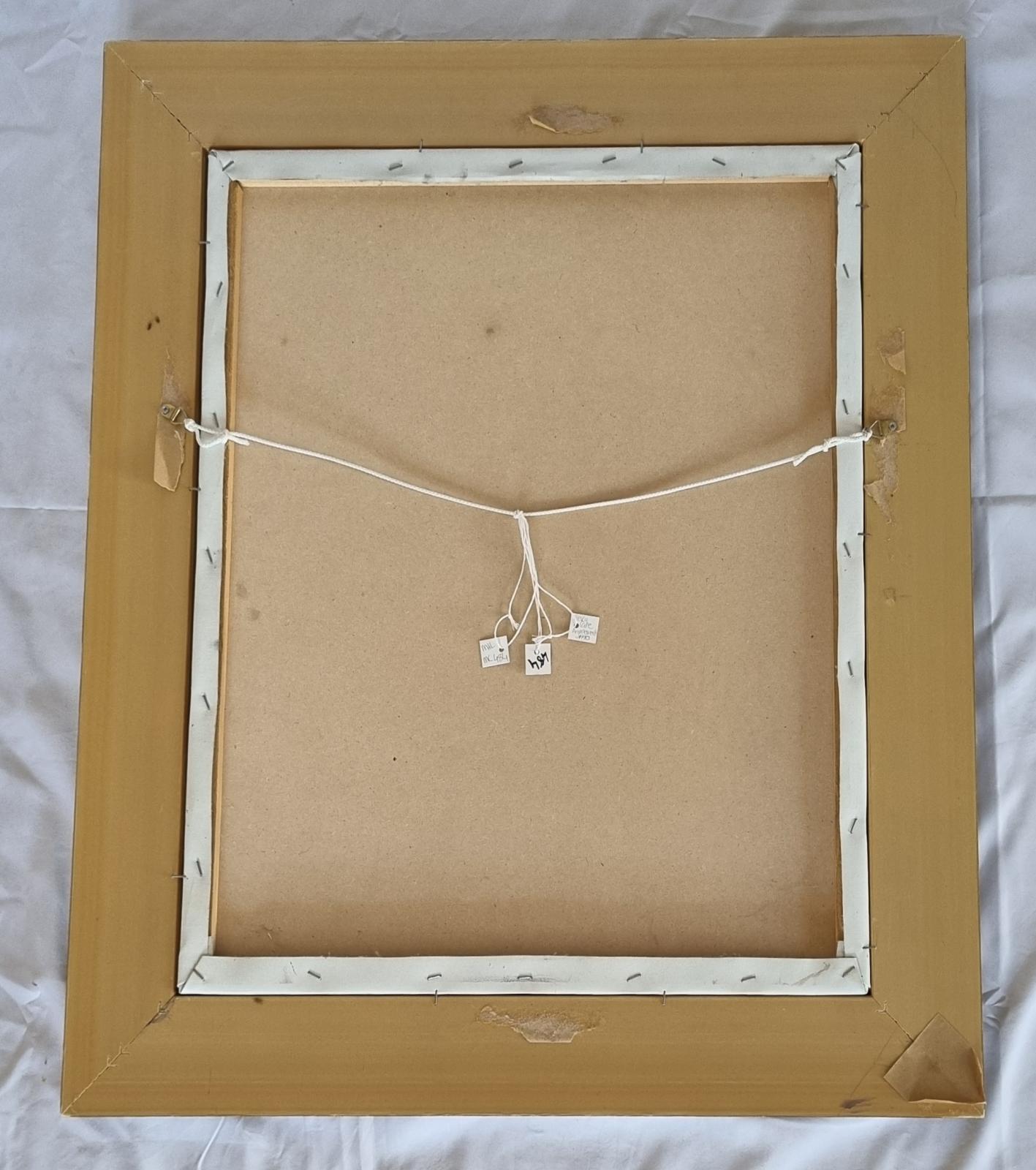 26-375 Large framed portrait of mother and child (potentially Mary and Jesus) back-side photo with background. 