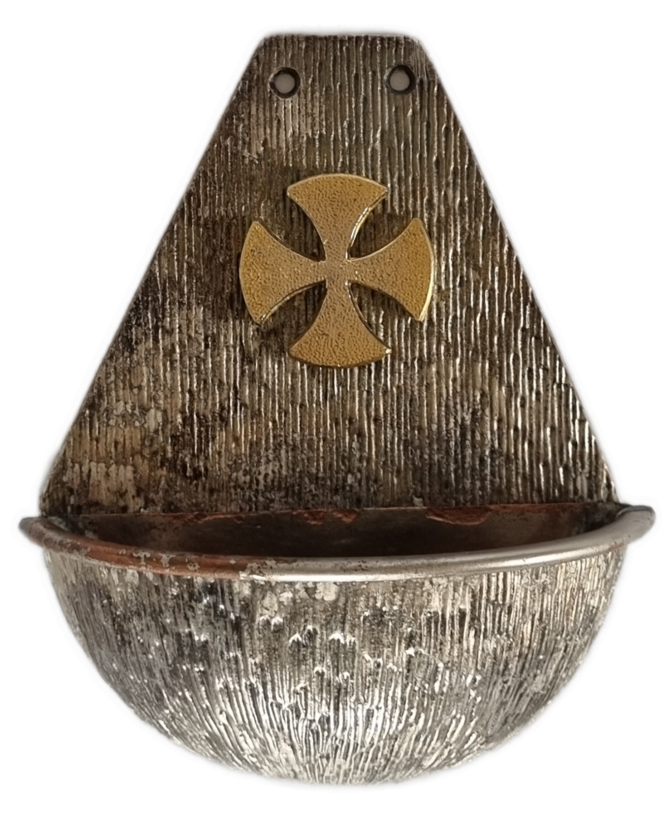 26-376 Metal (potentially copper) stoup photo without background.