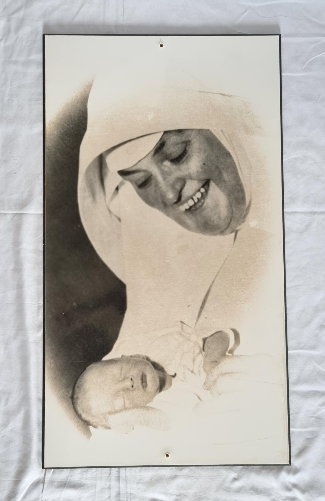 26-381.1 Large Black and White portrait of Bridget Jane (Sister Gertrude) Willoughby RSM photo with background.