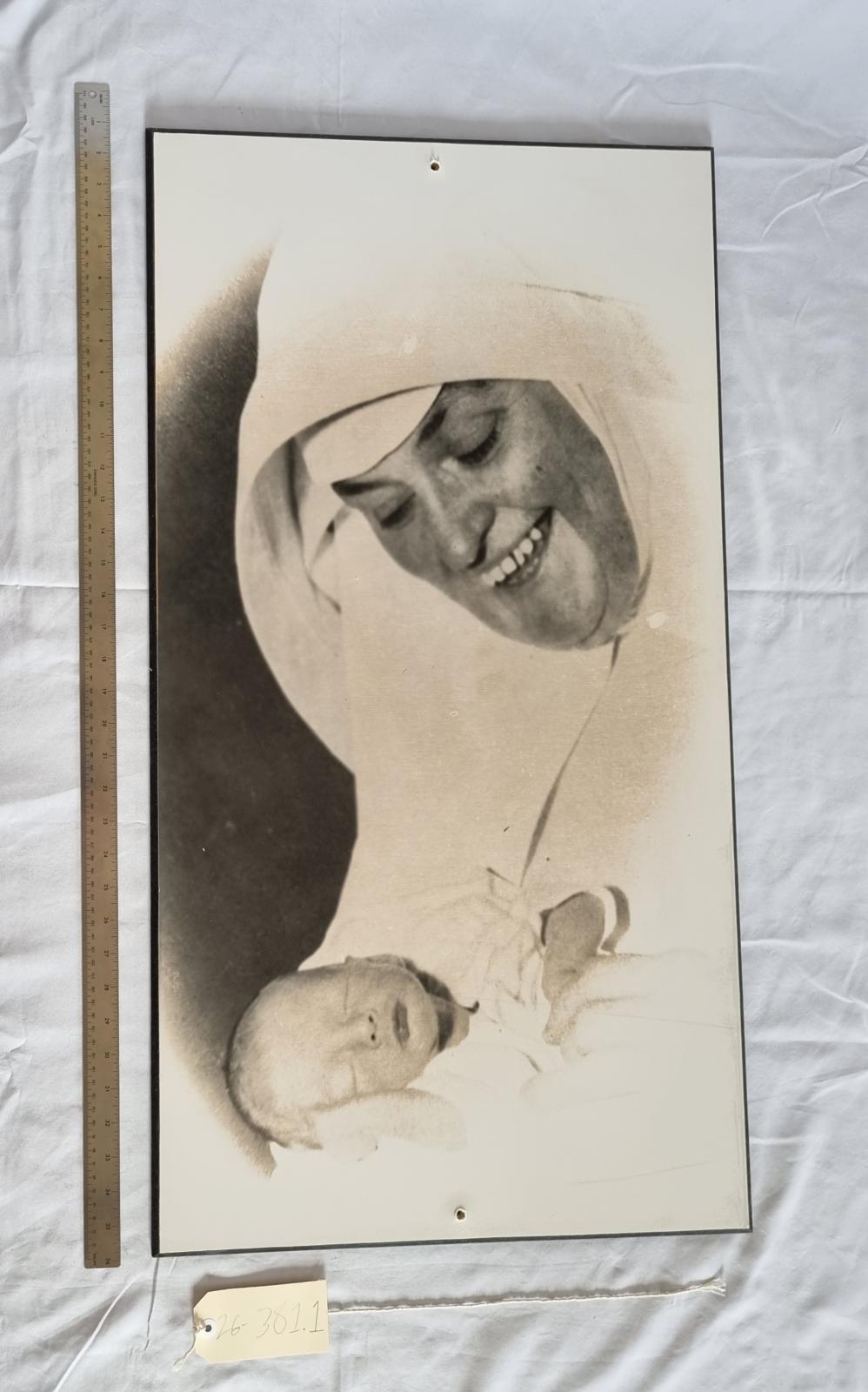 26-381.1 Large Black and White portrait of Bridget Jane (Sister Gertrude) Willoughby RSM photo with scale and tag. 