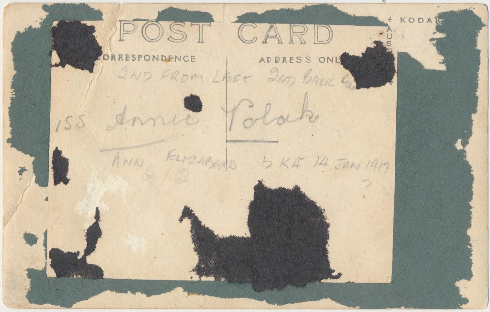 Back view of postcard of School Children