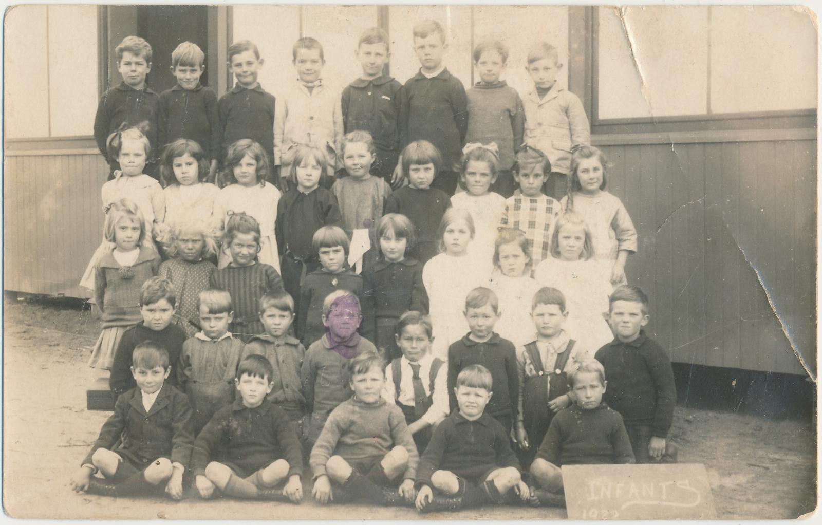 Front view of postcard of School Children