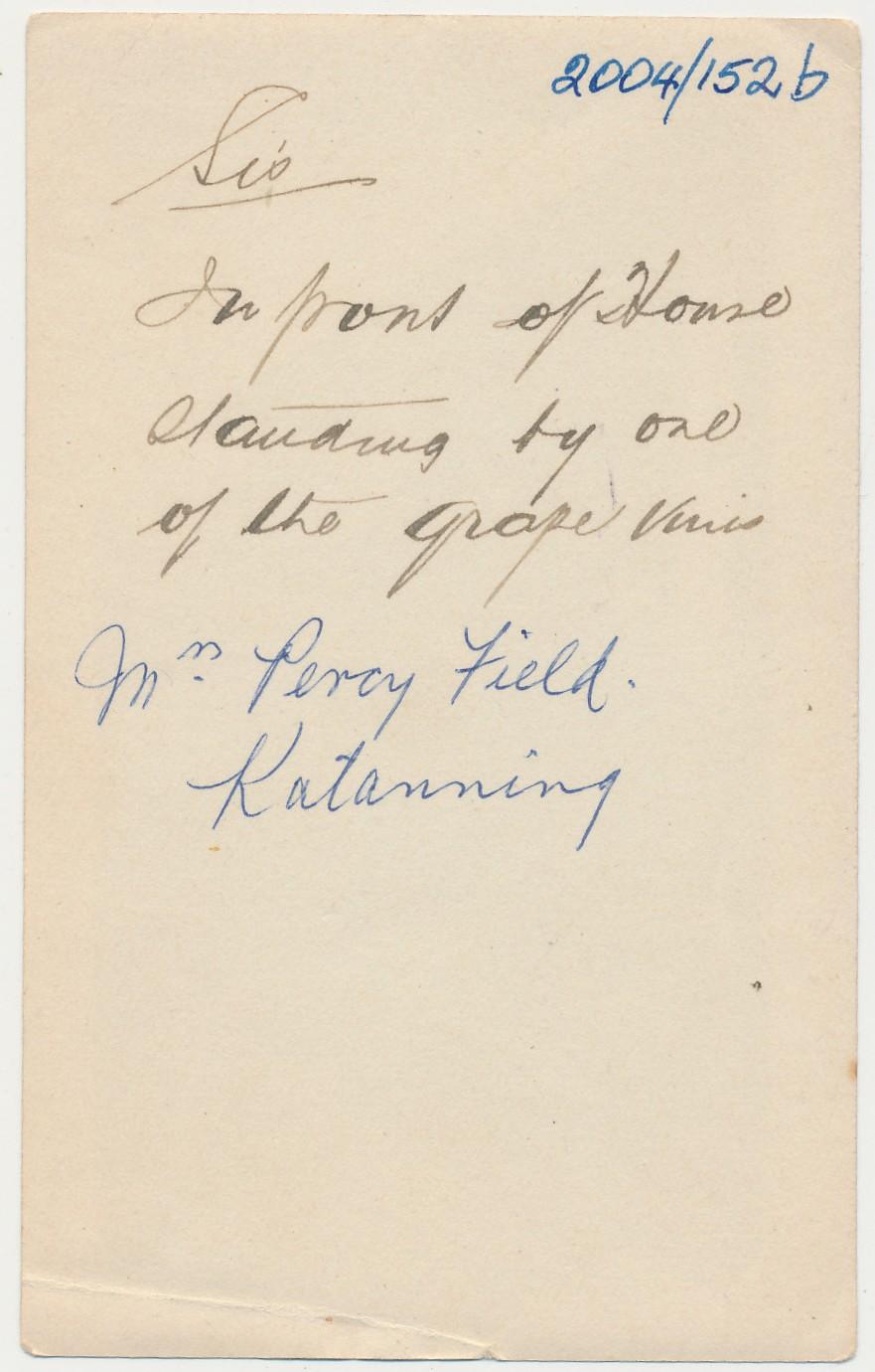 Back of photograph of Mrs Percy Field