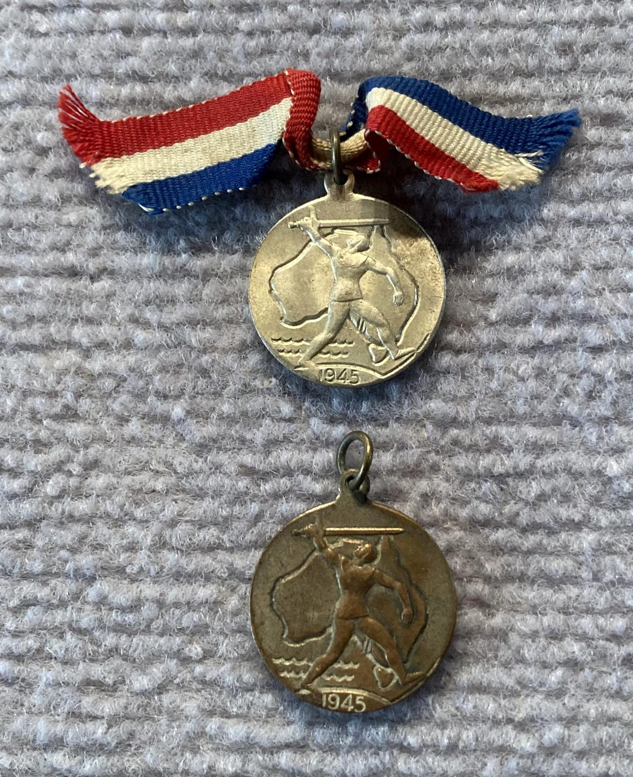 1945 Commemorative Victory Medals - silver  and bronze