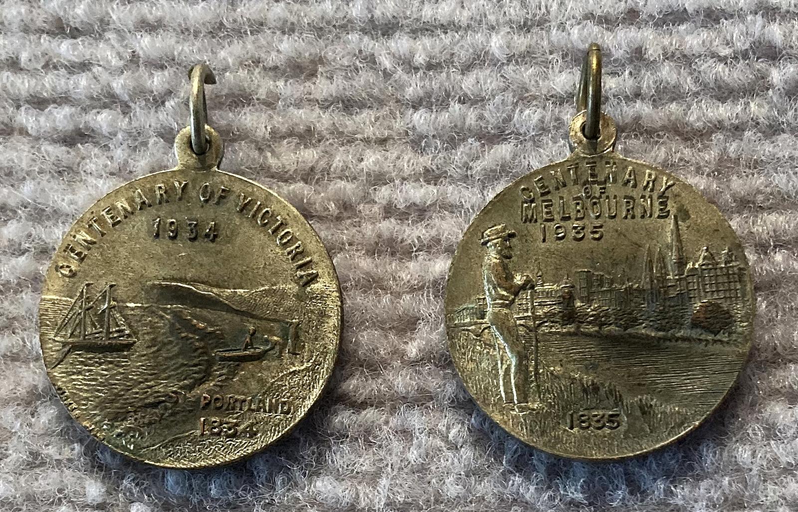 Both sides of medal commemorating the Centenary of Victoria, 1934 & Centenary of Melbourne, 1935