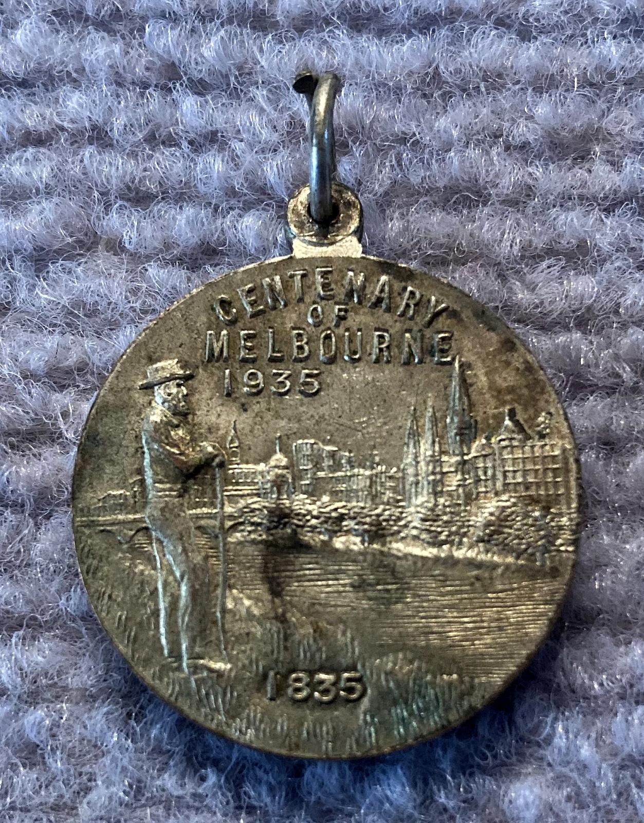 Side of medal commemorating the Centenary of Melbourne, 1935