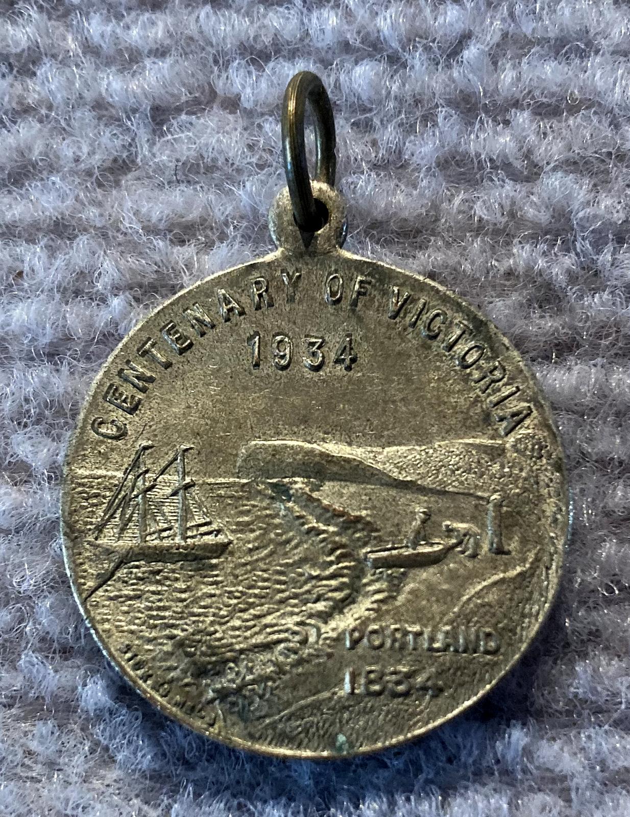 Side of medal commemorating the Centenary of Victoria, 1934