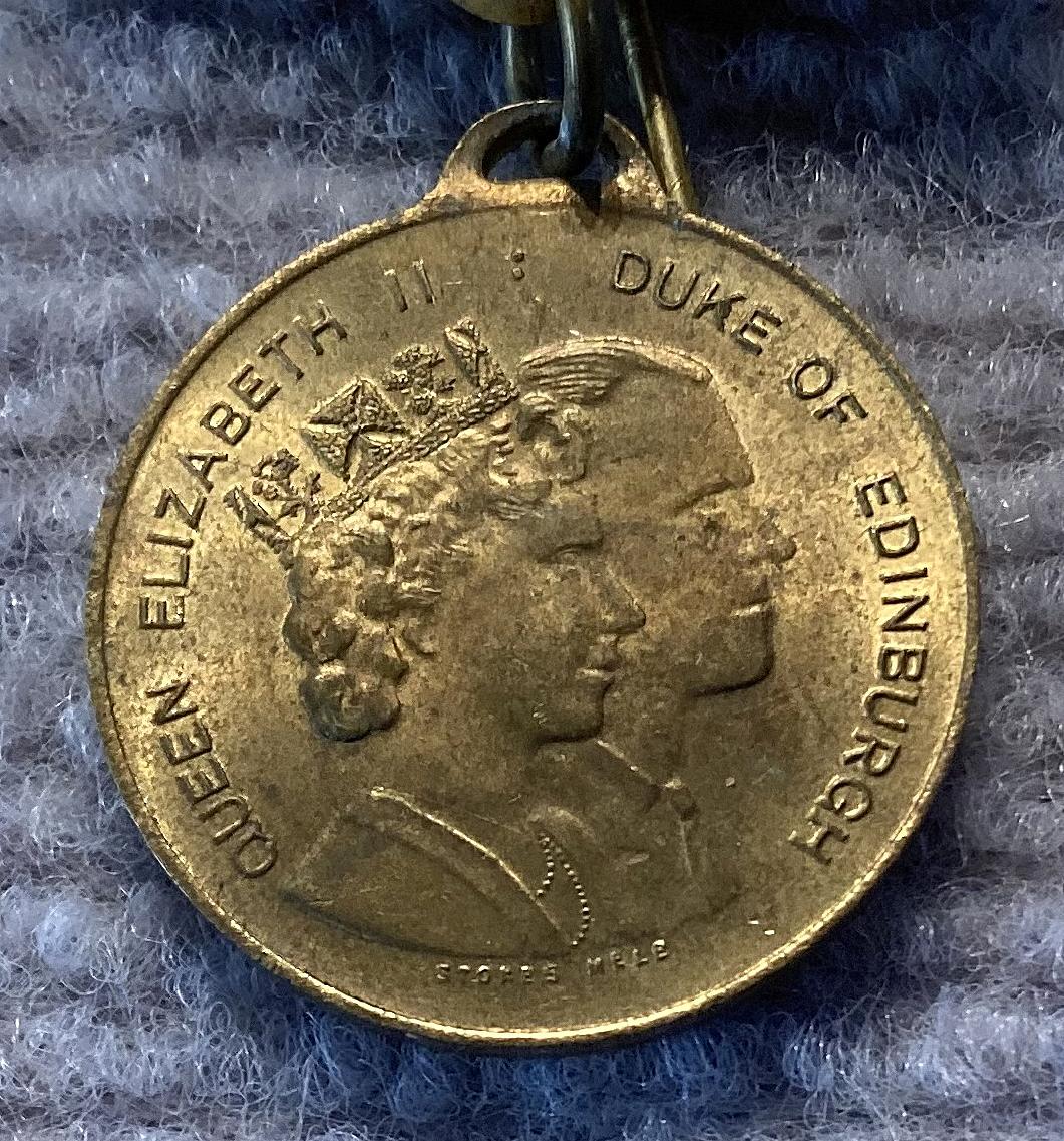 Close up of obverse of medal commemorating 1954 Royal Visit of Queen Elizabeth II 