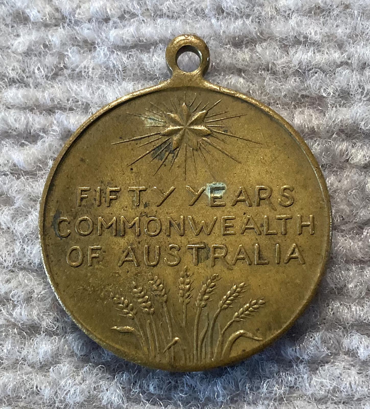 Reverse of 1951 medal commemorating 50 Years of the Commonwealth of Australia 