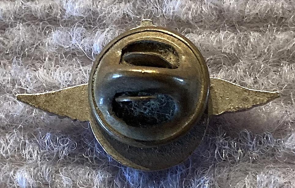 Reverse of Royal Aero Club of SA lapel badge showing butterfly clutch pin backing