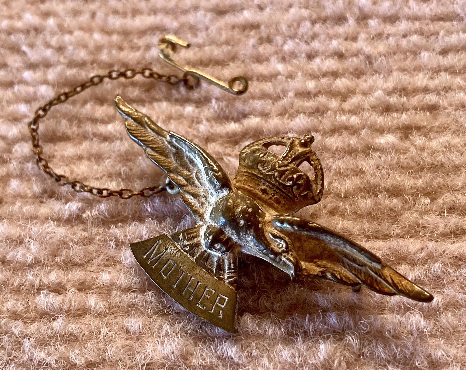 Other angled view of WWII era Air Force sweetheart brooch engraved to 'Mother'