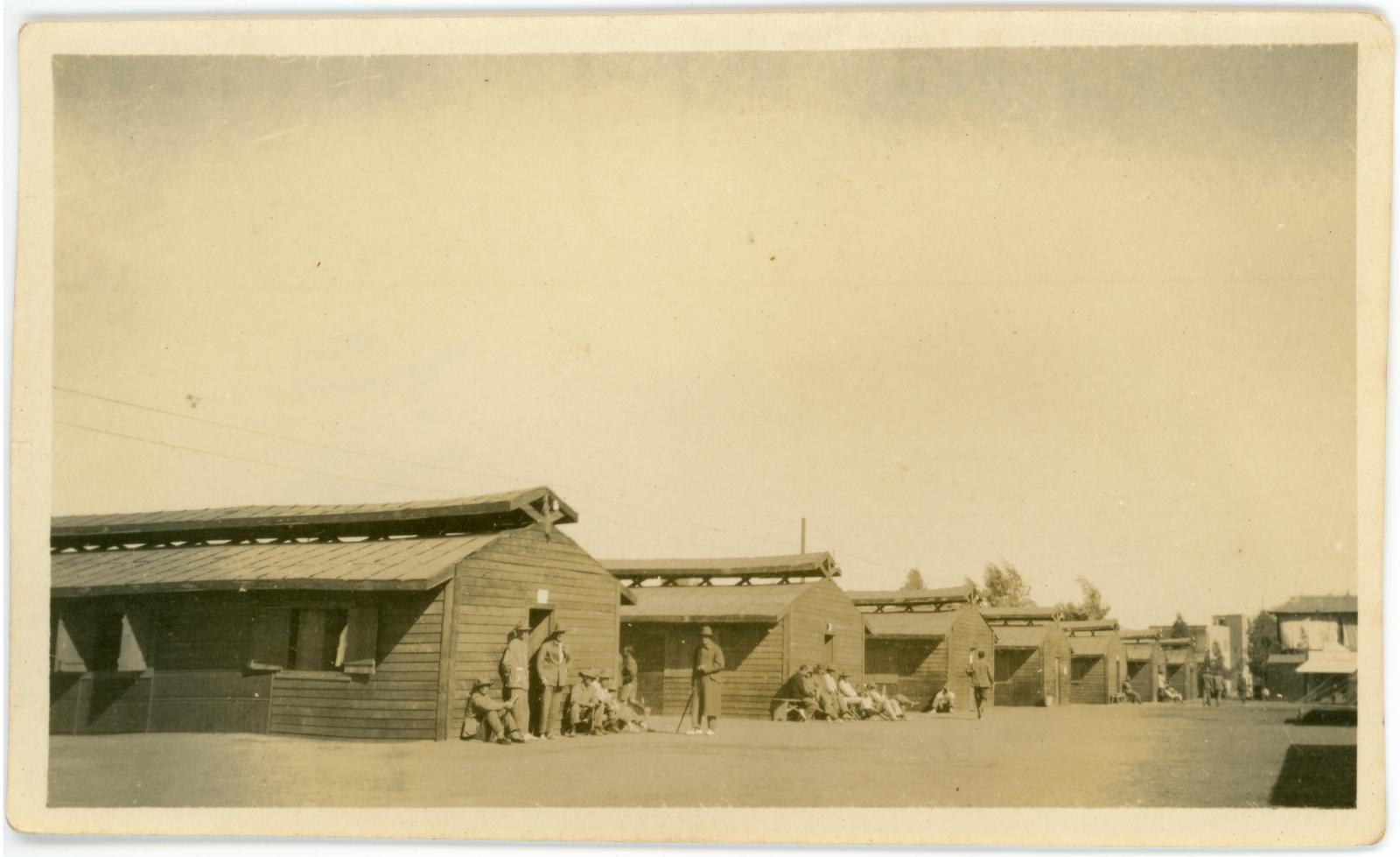 Photo showing rows of pavilion wards of the No. 3 Australian Auxiliary Hospital, Cairo. 