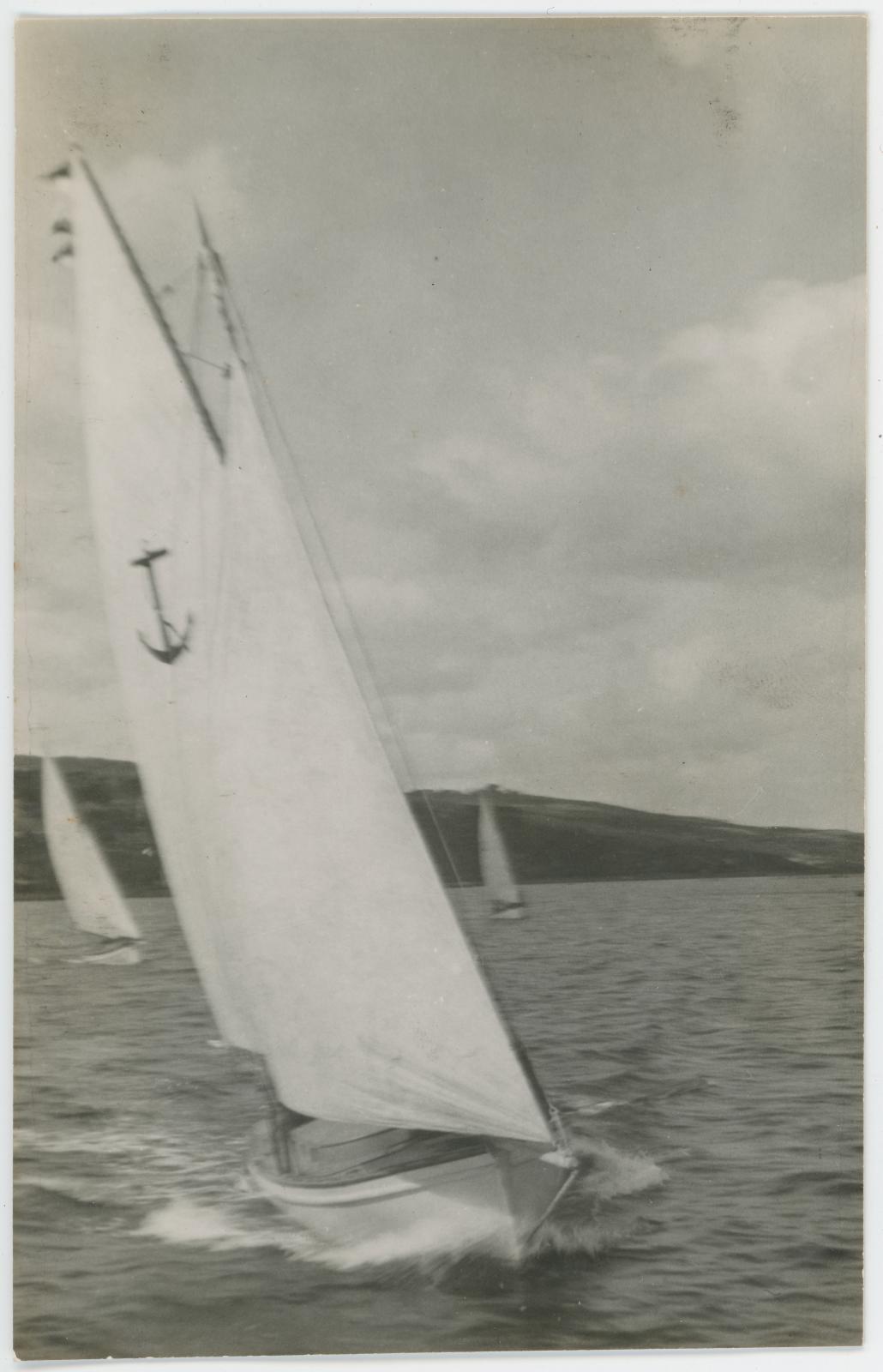 Black and White Photographic Postcard of Sailing Ships in Albany