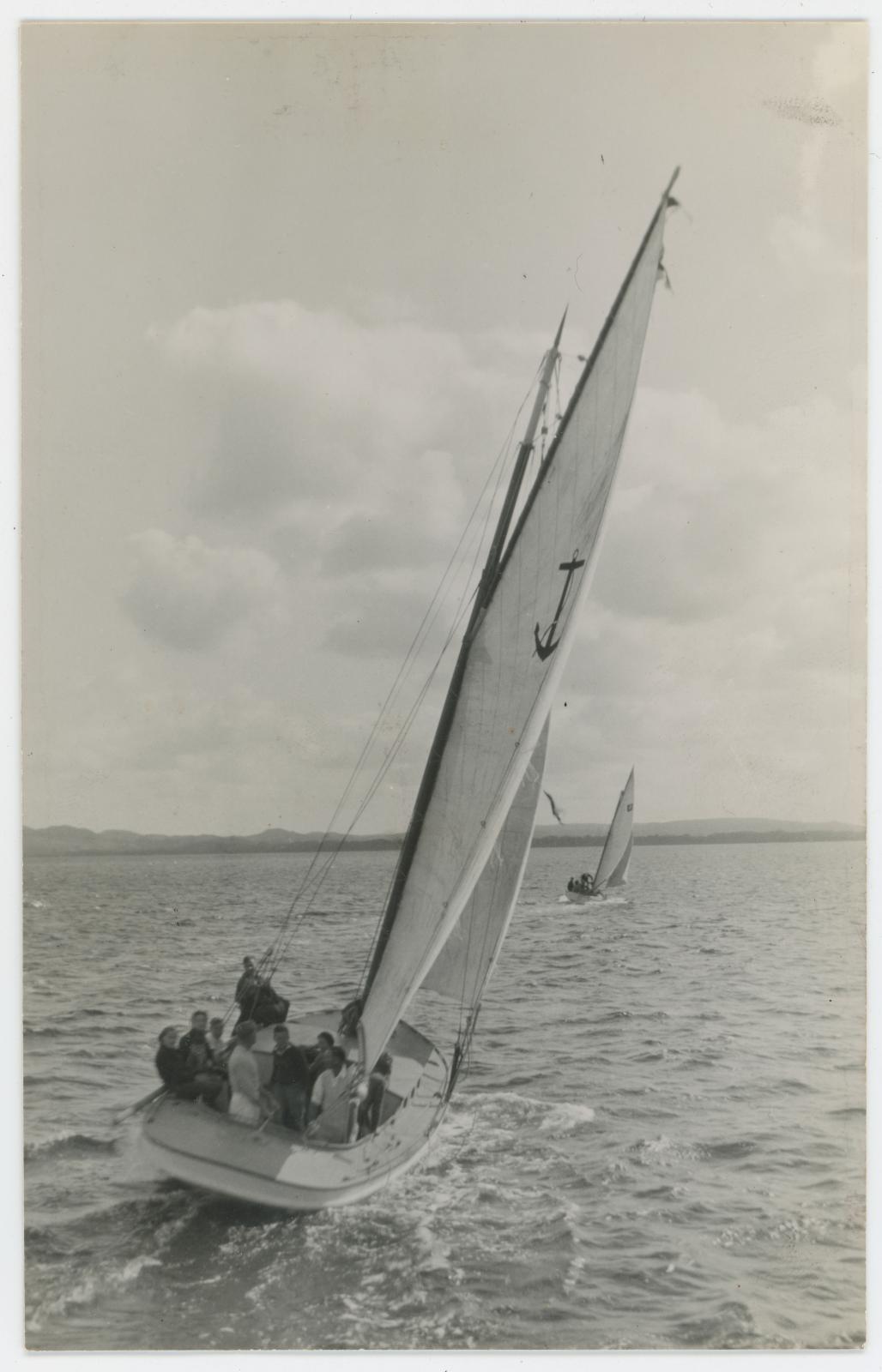 Black and White Photographic Postcard of Sailing Ships in Albany