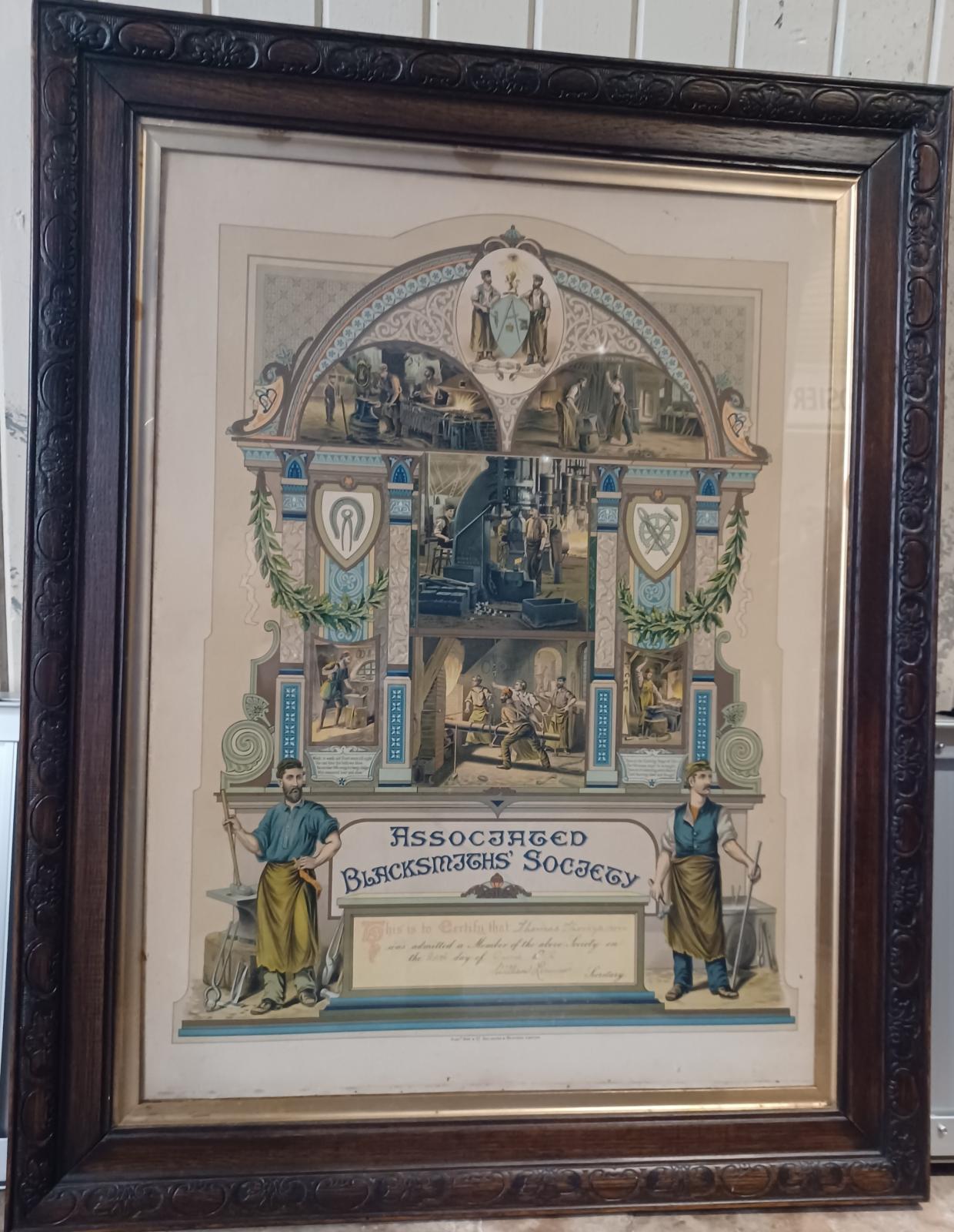 Framed certificate - Blacksmith Society