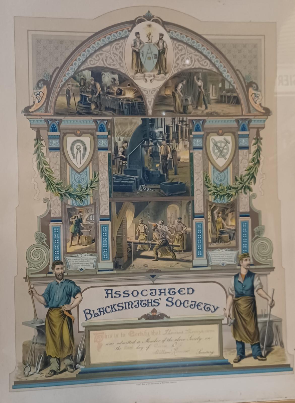 Framed certificate - Blacksmith Society