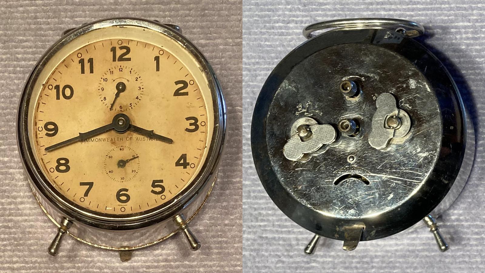 Commonwealth of Australia alarm clock - front and back from above
