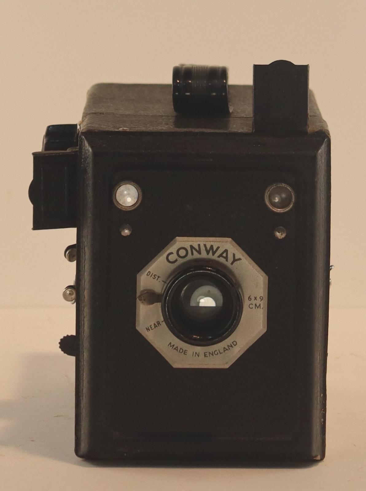 Front view of Conway Box Camera with Viewfinders open