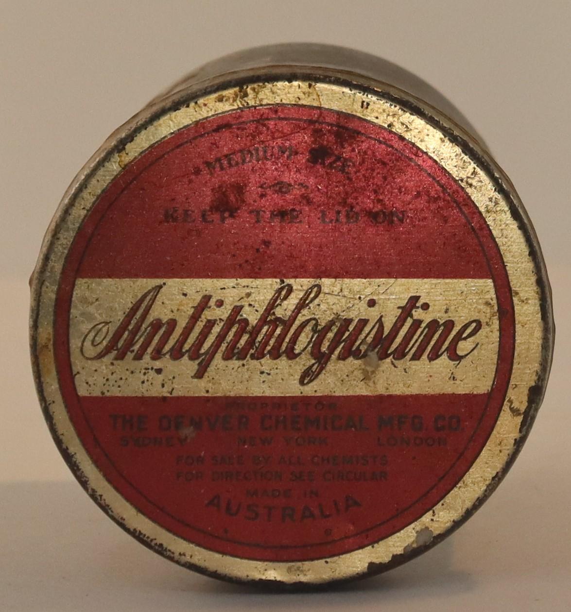 Top view of Antiphlogistine Tin