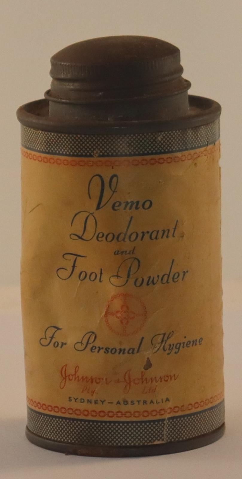 Back view of Vemo Deodorant and Foot Powder Tin