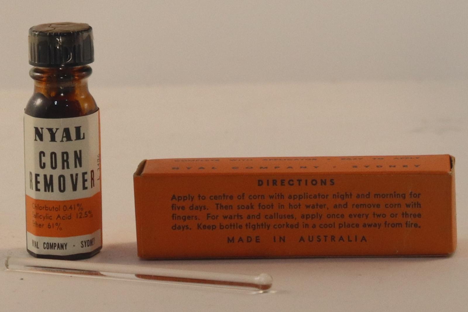 Underneath view of Nyal Corn Remover Bottle and Box