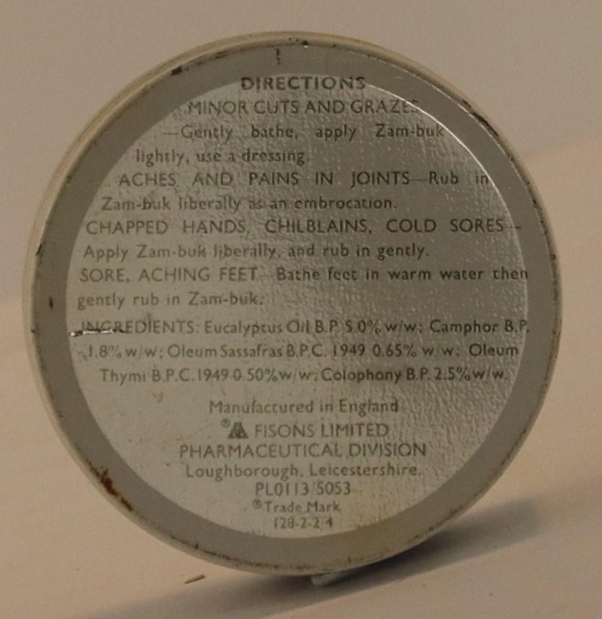 Bottom view of Zam-Buk Ointment tin