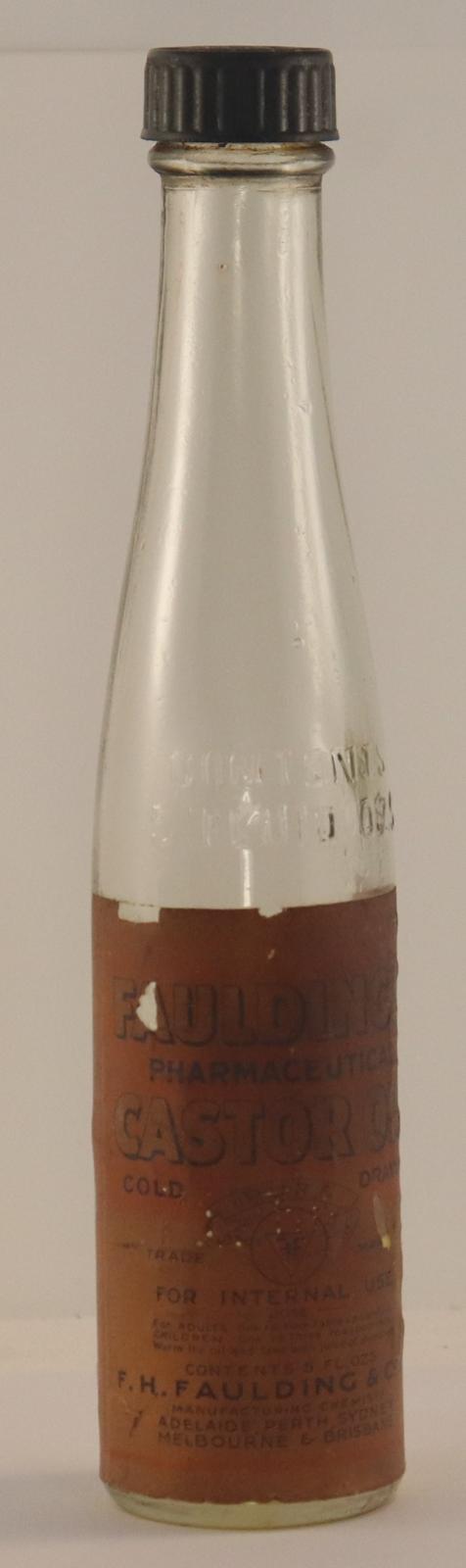 Front view of Faulding's Pharmaceutical Castor Oil Bottle