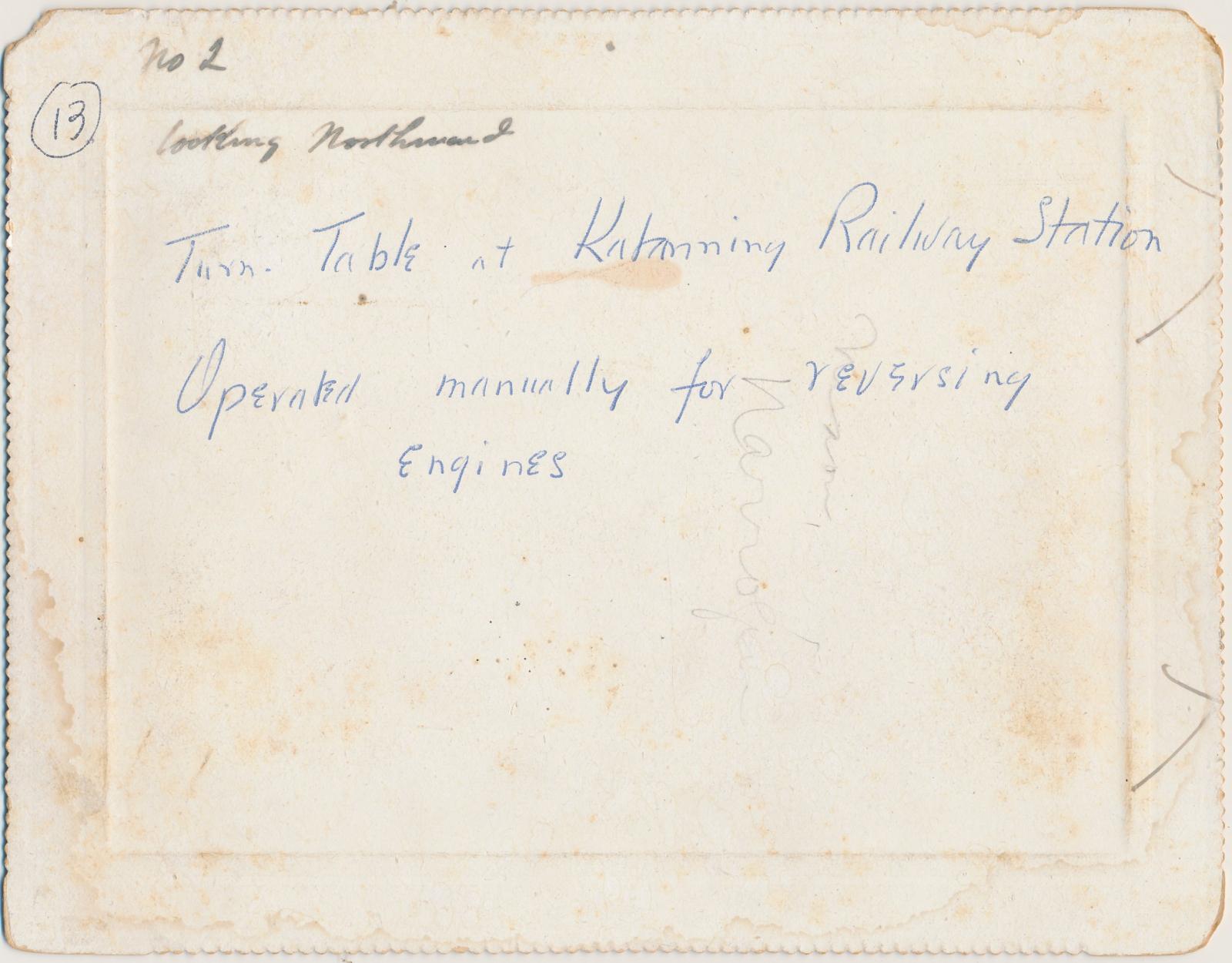 Back of photograph of Railway Turntable