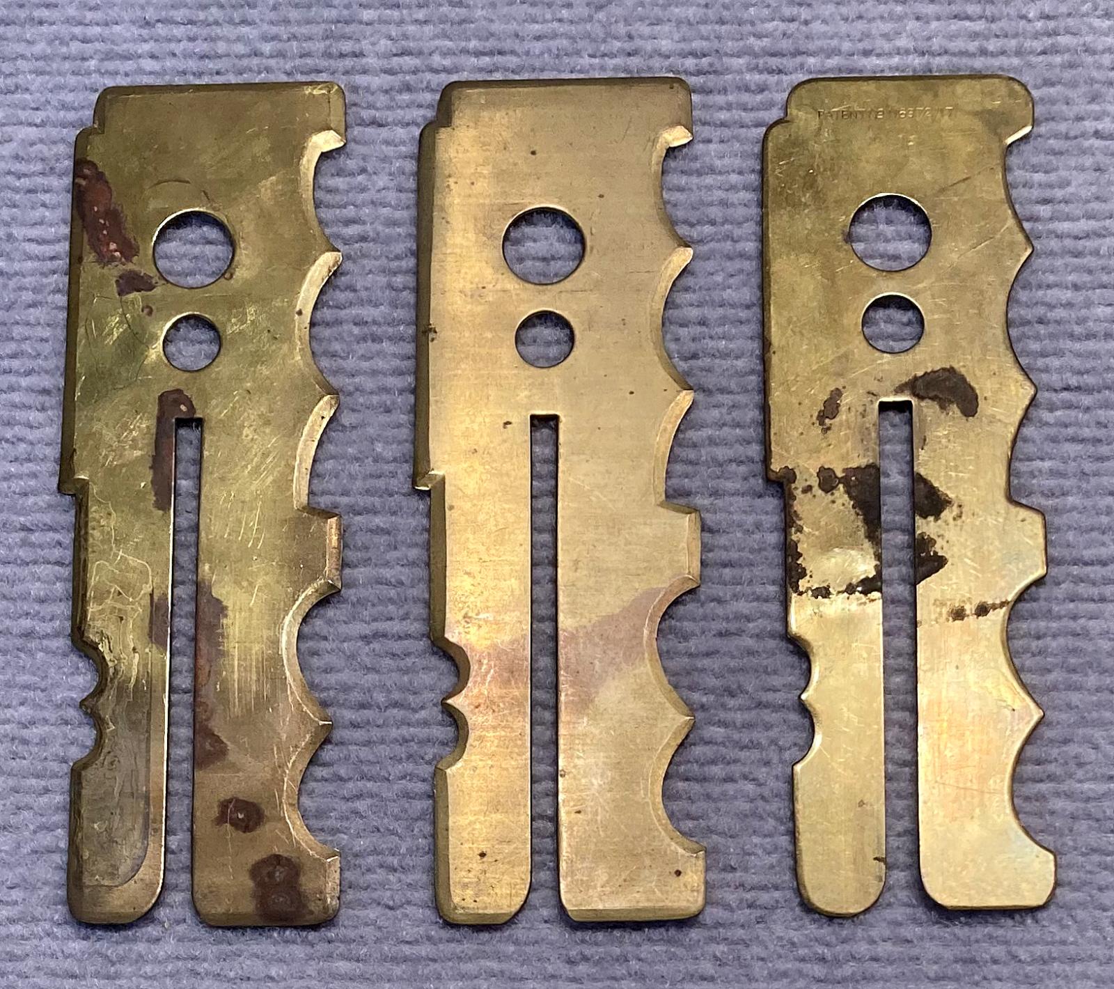 Group of three WWI brass button sticks - types 1 and 2