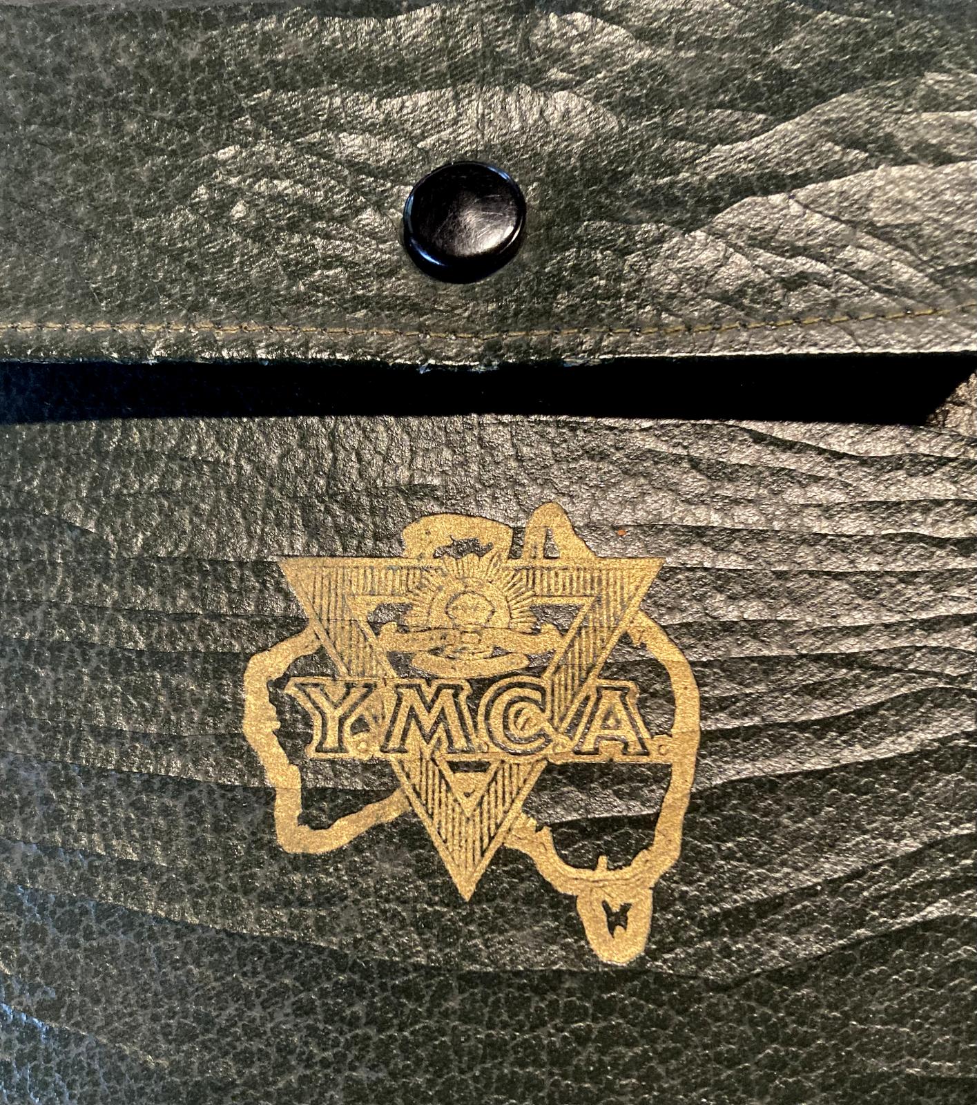 Close up of front cover of Y.M.C.A. soldier's gift wallet with writing set