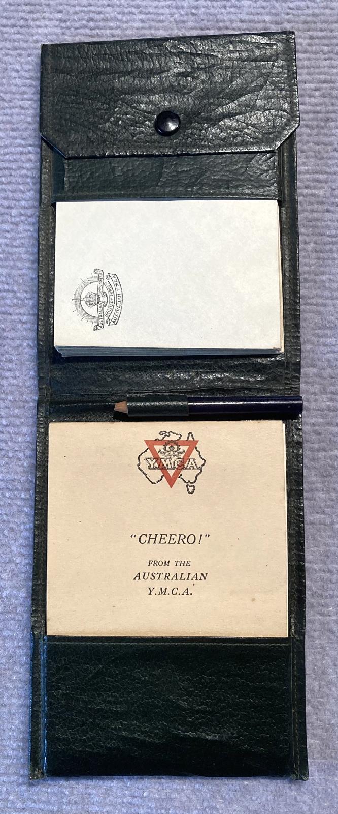 Inside of Y.M.C.A. soldier's gift wallet with writing set