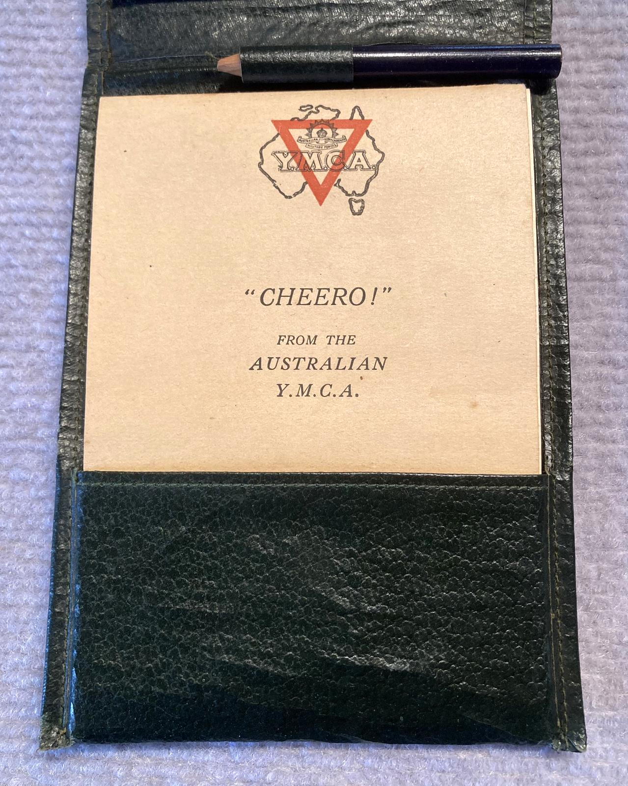 Inside of Y.M.C.A. soldier's gift wallet showing notepad
