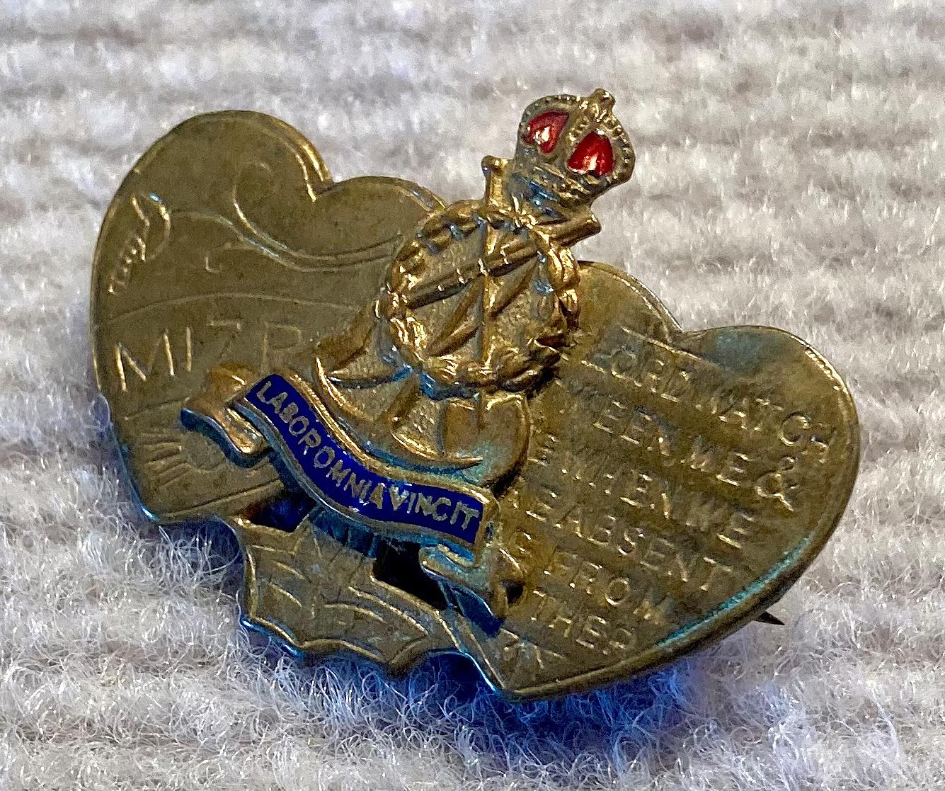 Other angled view of WWI era Labour Corps Mizpah sweetheart brooch