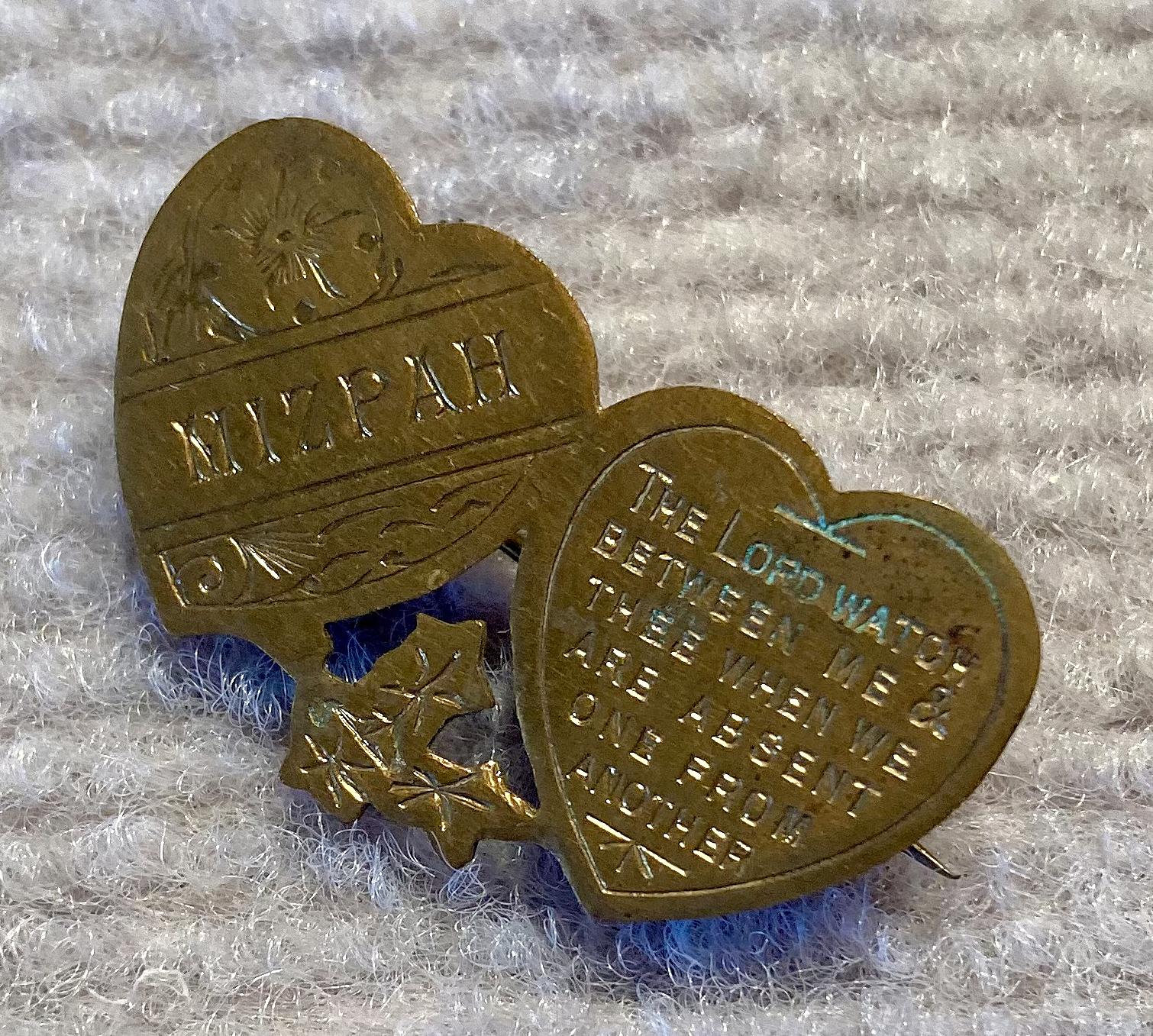 Other angled view of Mizpah sweetheart brooch 