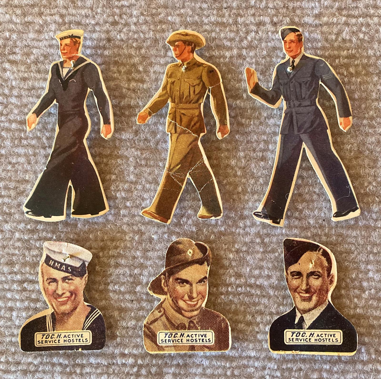 Group of Toc H Hostels paper fundraising pins - all services