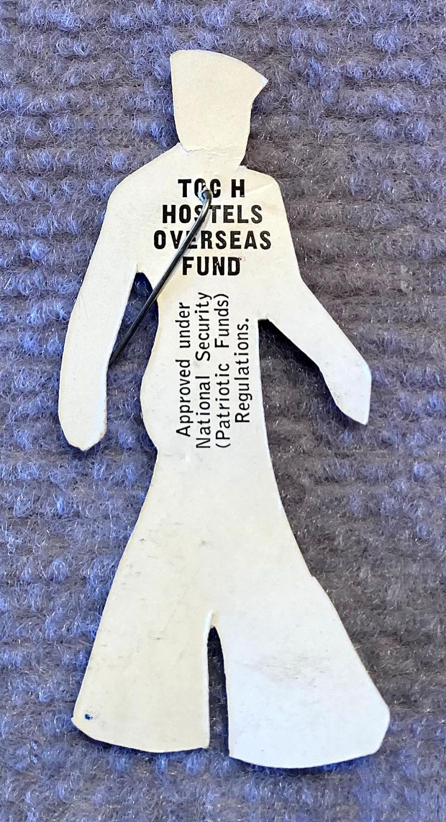 Reverse of Toc H Hostels Overseas Fund paper fundraising pin - Australian sailor