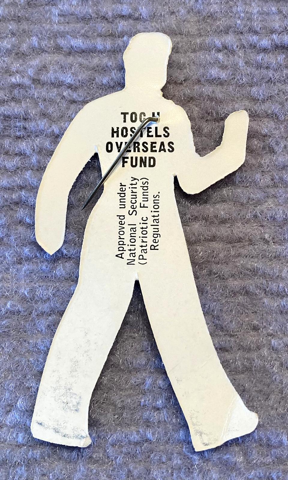 Reverse of Toc H Hostels Overseas Fund paper fundraising pin - Australian airman