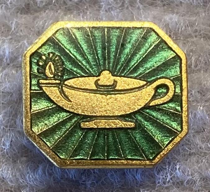 Scripture Union gold tone metal and enamel fundraising brooch