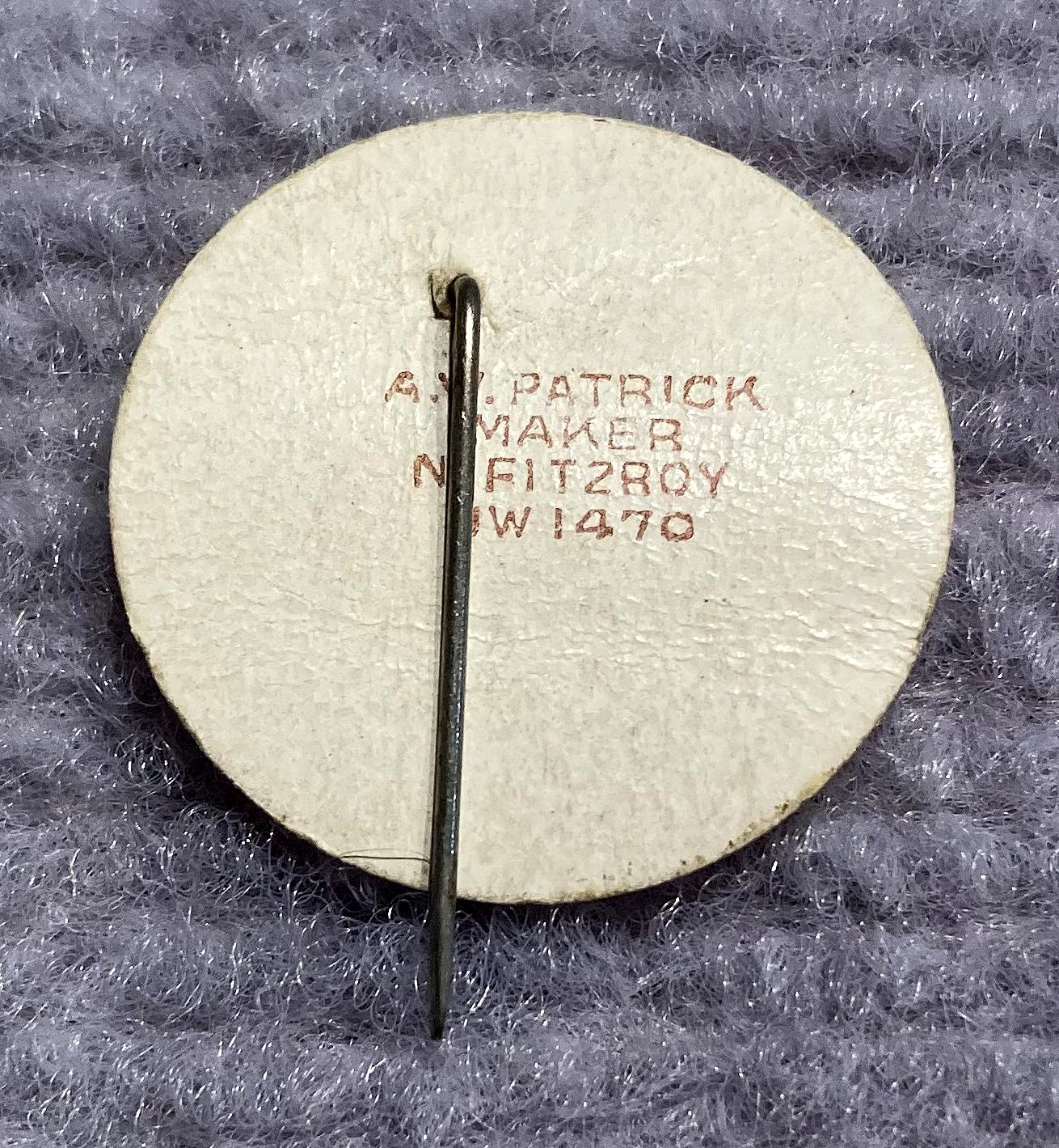 Reverse of 'Lord Mayors Fund Centenary Appeal' celluloid fundraising pin