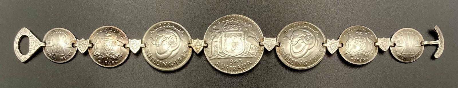 WWII era trench art coin bracelet dated 1943