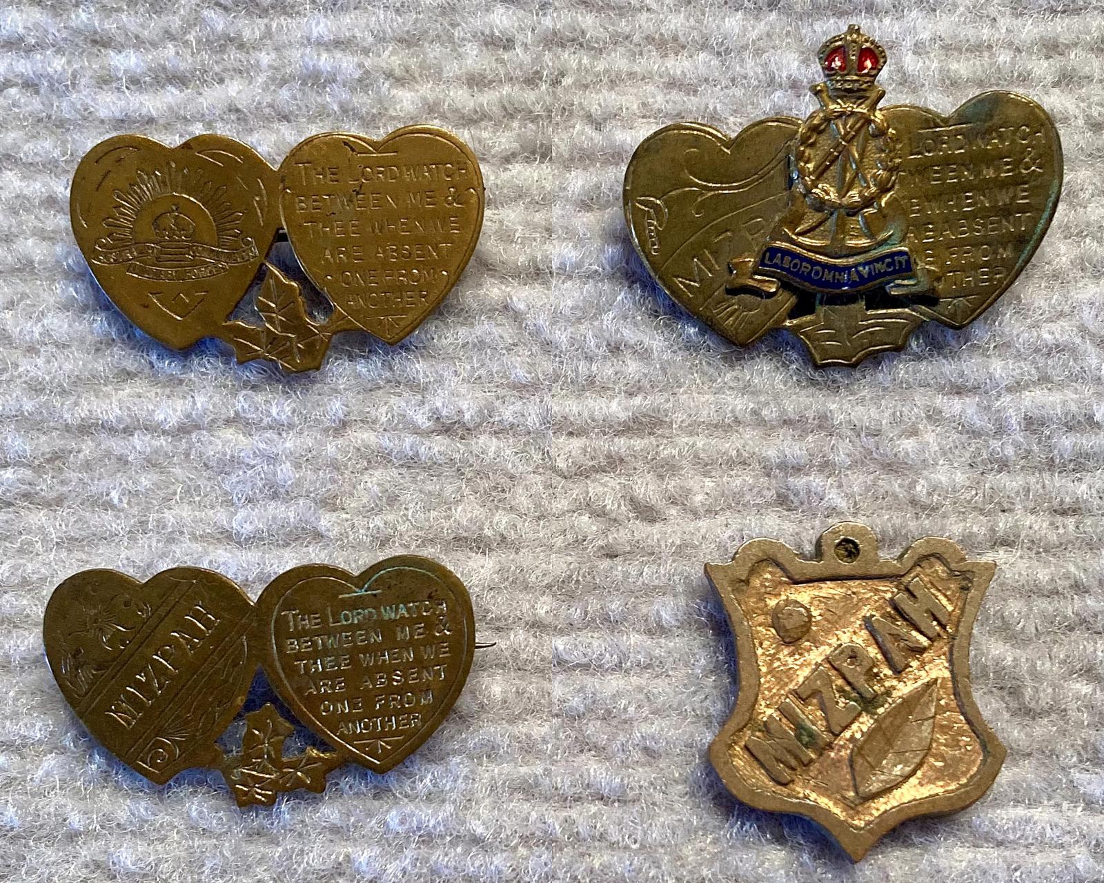 Group of Mizpah sweetheart items