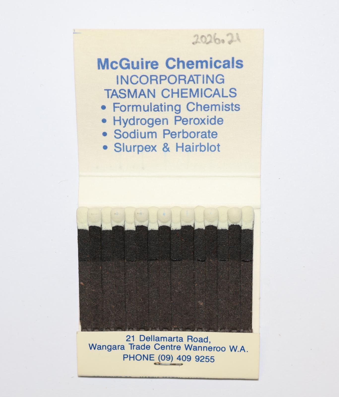 The inside has 30 black matchsticks with white match heads.  