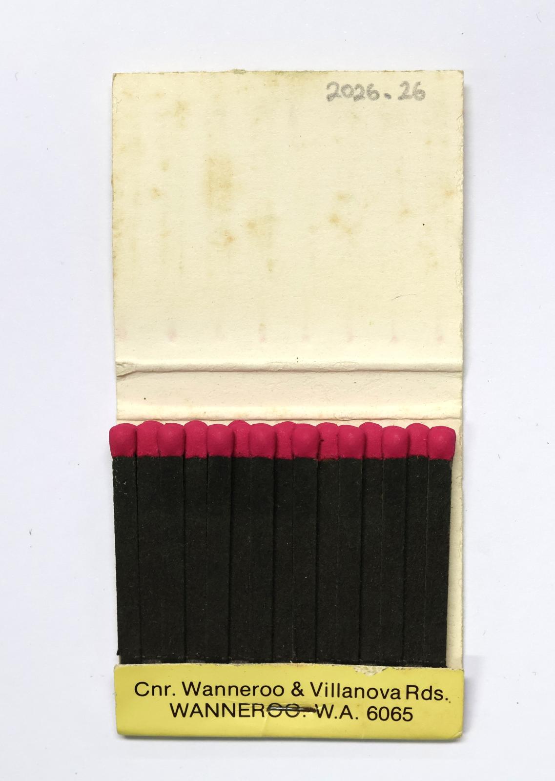 The inside has 30 black matchsticks with pink match heads.  