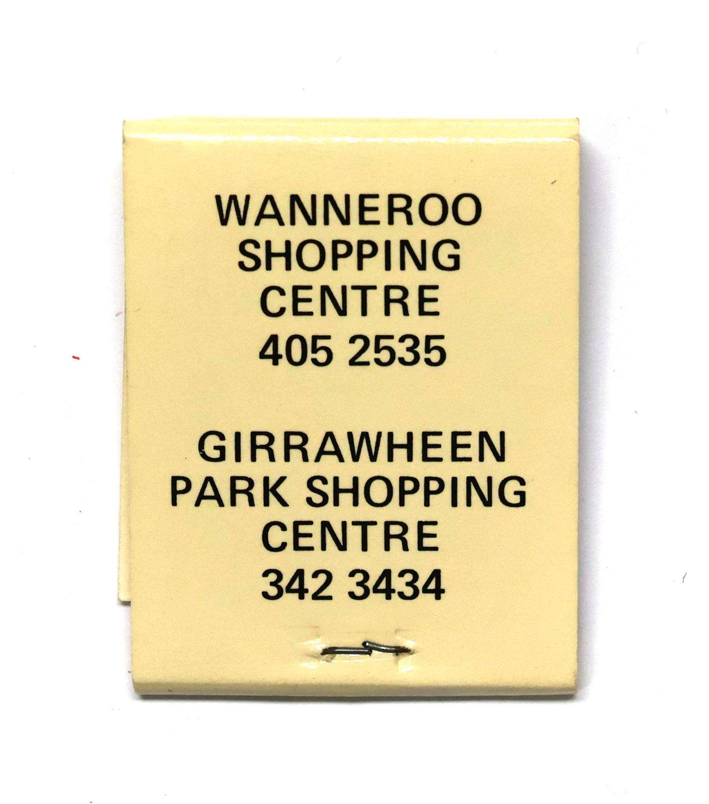 Rectangular shaped matchbook with white background and black text. 