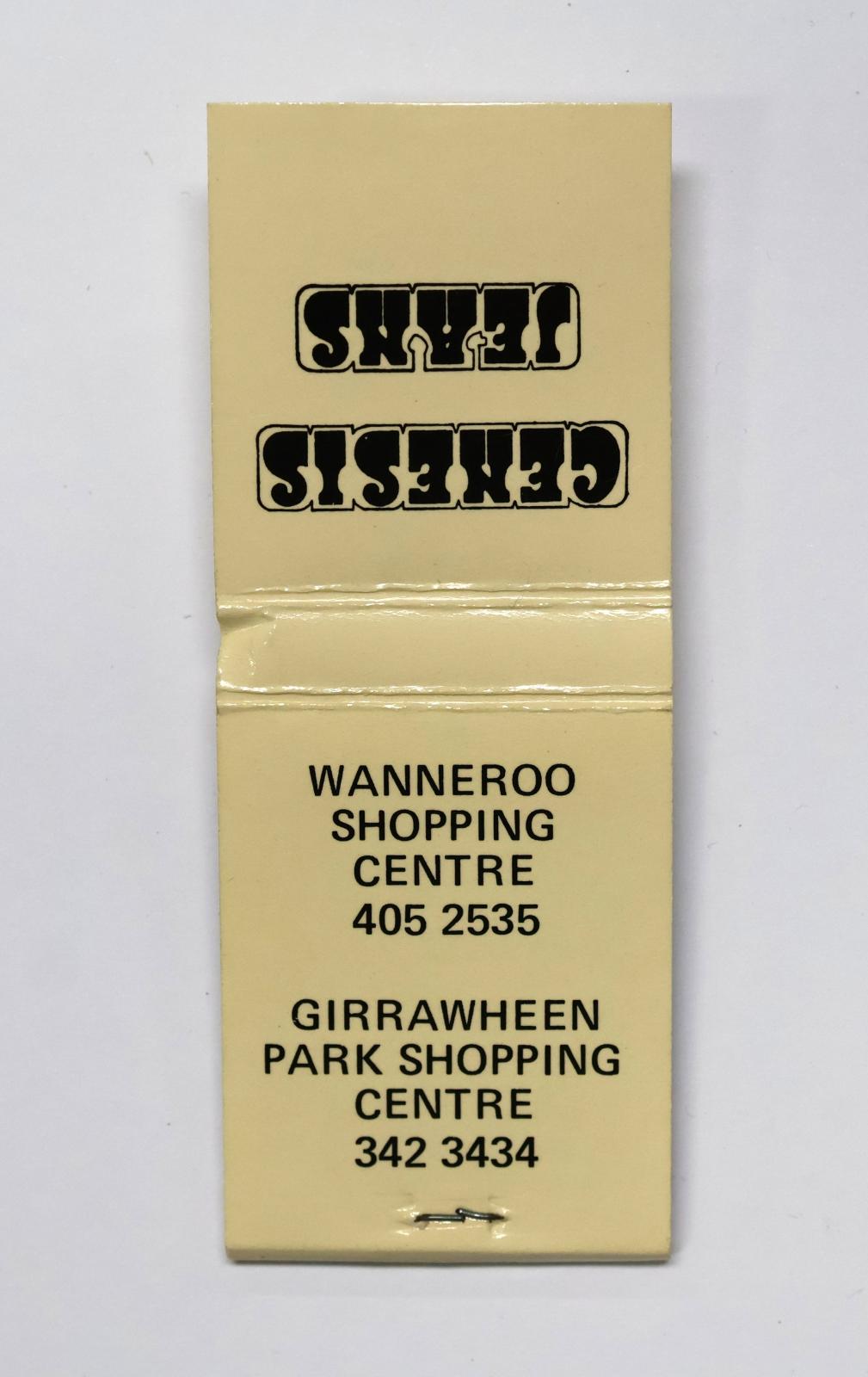 Rectangular shaped matchbook with white background and black text.  The front of the matchbook has a grey igniting panel. 