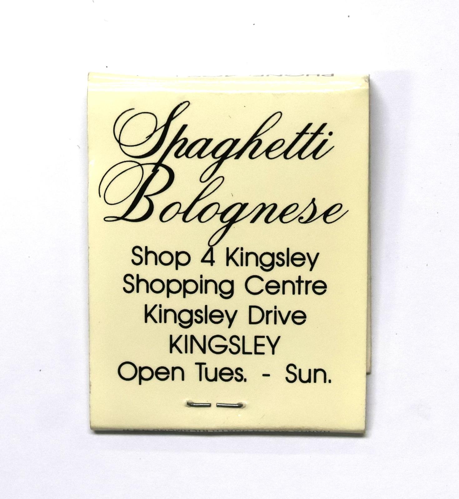 Rectangular shaped matchbook with white background and black text.  