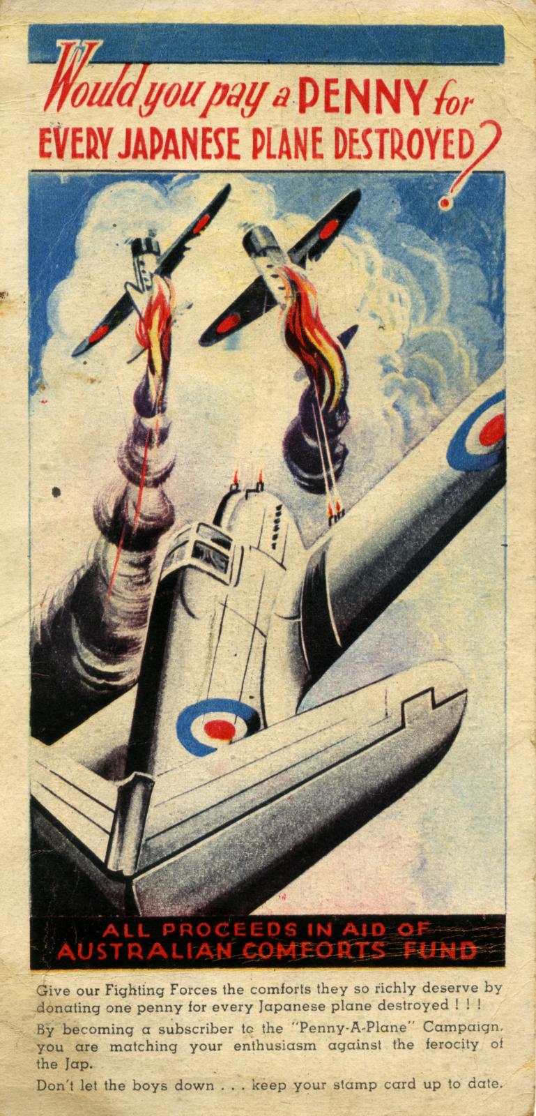 WWII era 'Penny-a-plane' fundraising card with stamps - cover