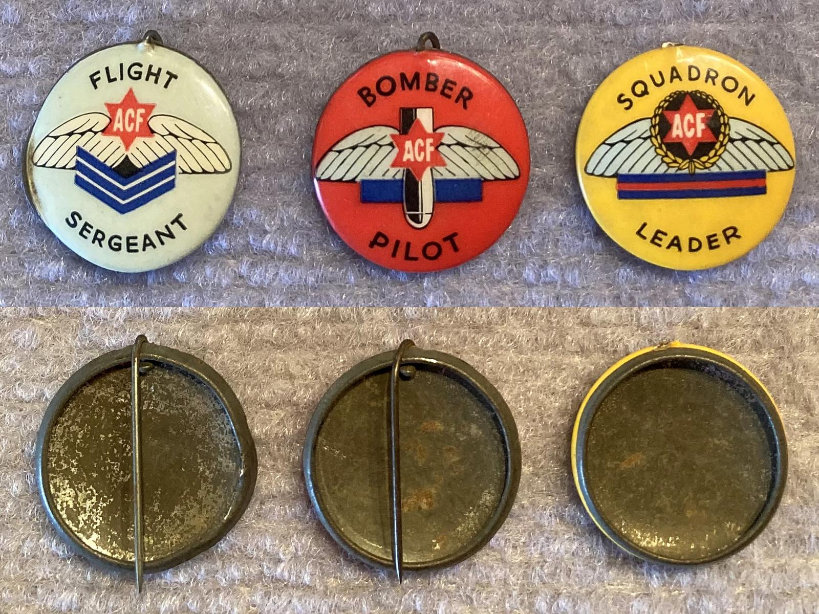 Collage of fronts and backs of 'Penny-a-plane' fundraising badges/buttons