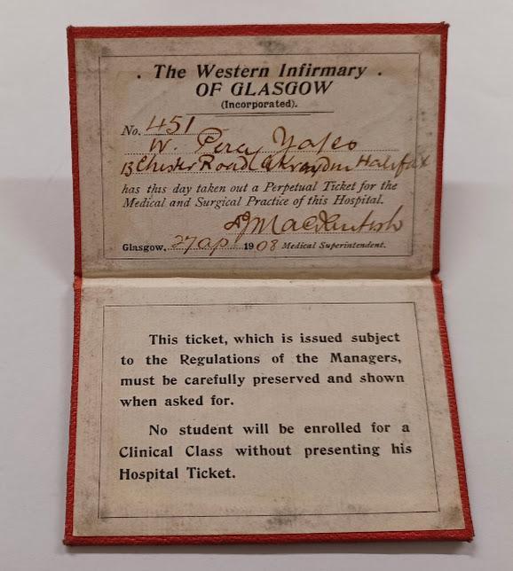 Perpetual Hospital Ticket issued to WP Yates